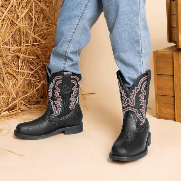 Toddler Kids Cowboy Boots Western Mid Calf Square Toe Riding Boots for Boys Girl - Picture 6 of 7